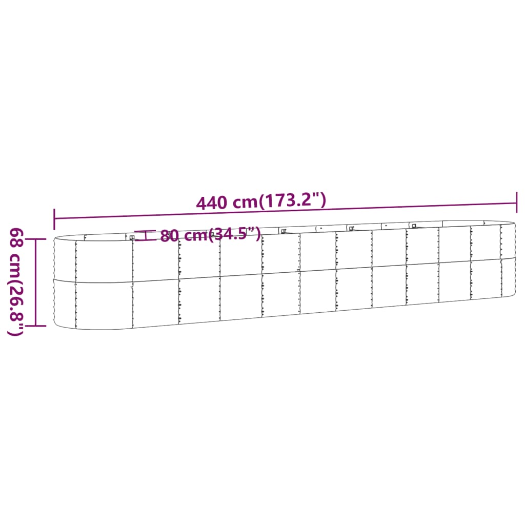 Canteiro elevado jardim 440x80x68 aço revestido a pó antracite