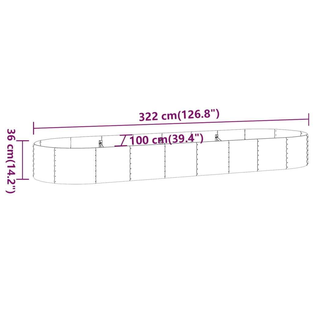 Canteiro elevado jardim 322x100x36 cm aço revestido a pó verde