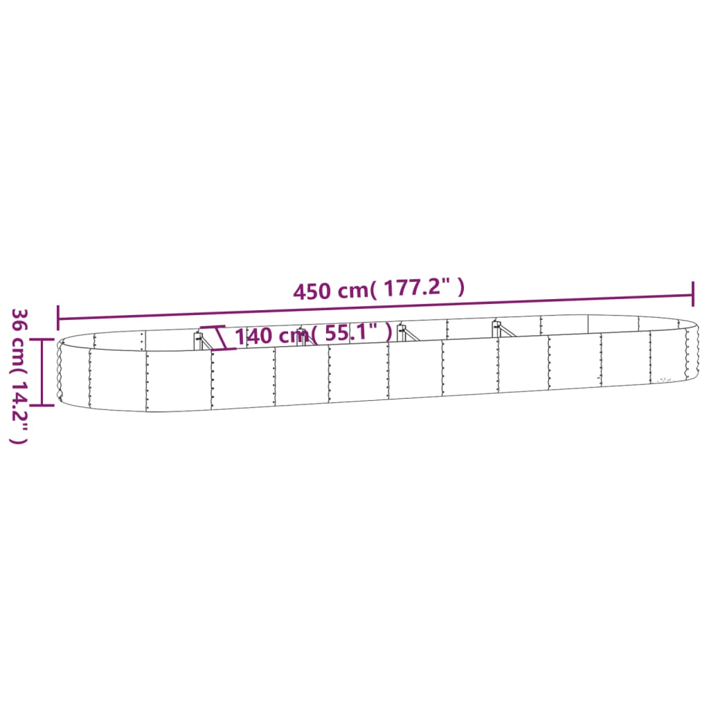 Canteiro elevado jardim 450x140x36 aço revestido a pó castanho