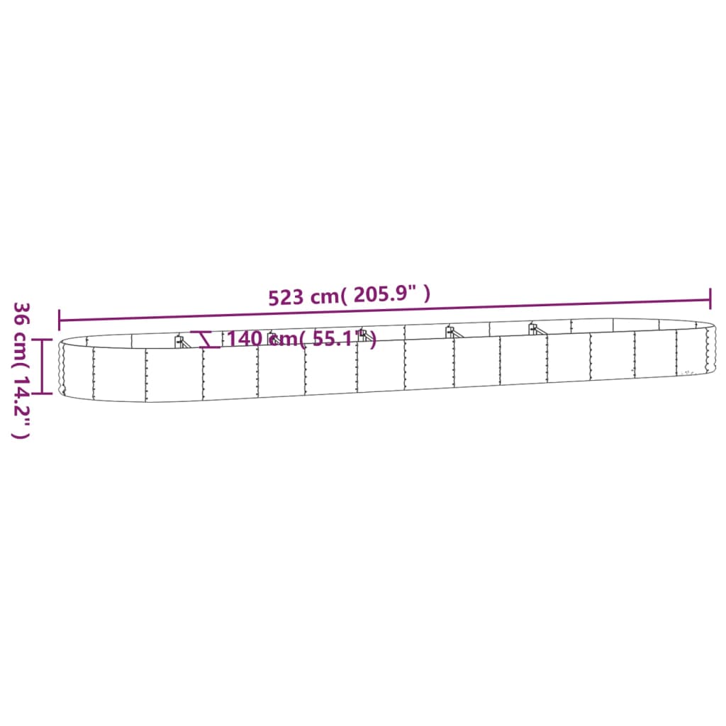 Canteiro elevado jardim 523x140x36 cm aço revestido a pó verde