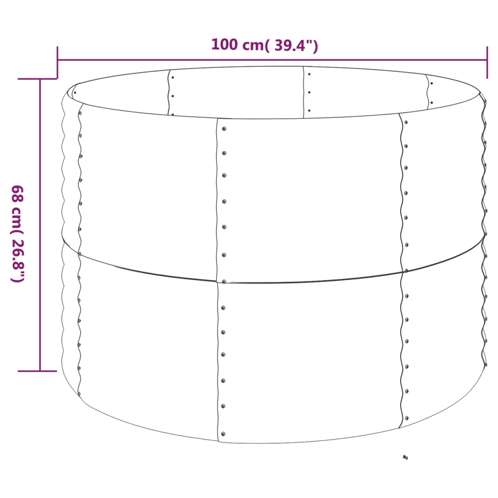 Canteiro elevado jardim 100x100x68 aço revestido a pó cinzento