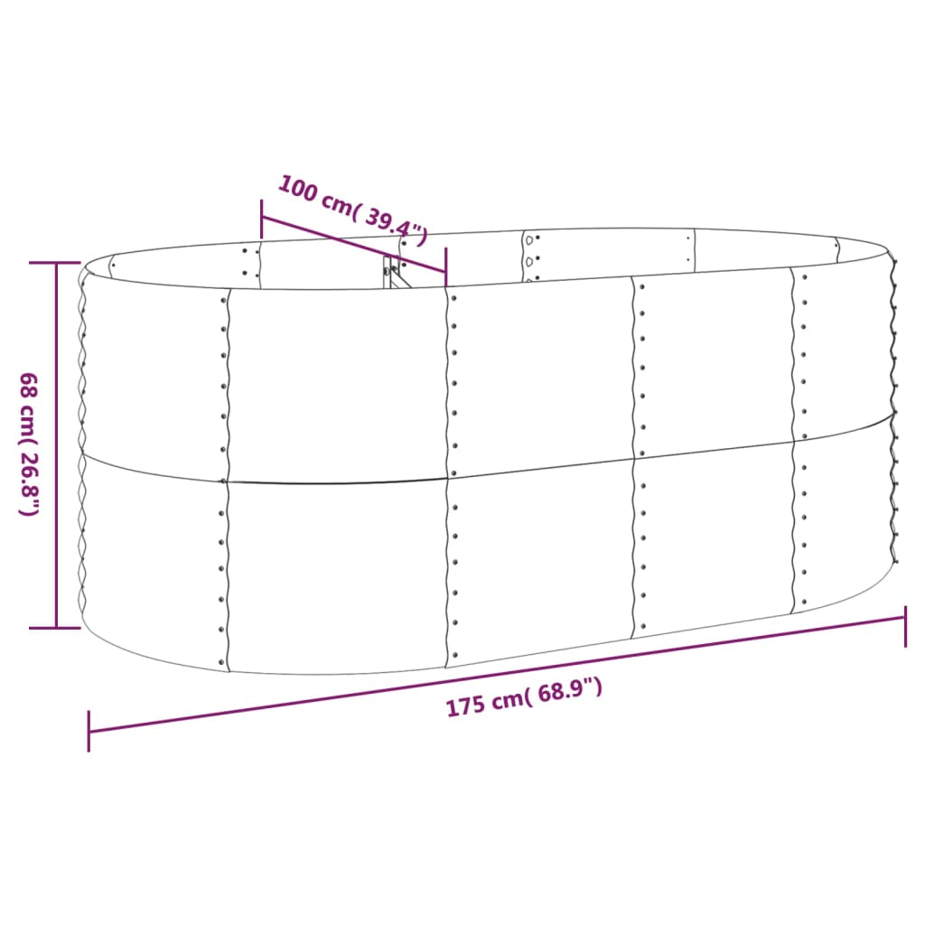 Canteiro elevado jardim 175x100x68 aço revestido a pó cinzento