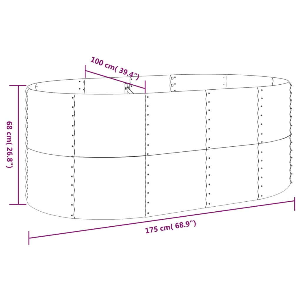 Canteiro elevado jardim 175x100x68 aço revestido a pó prateado