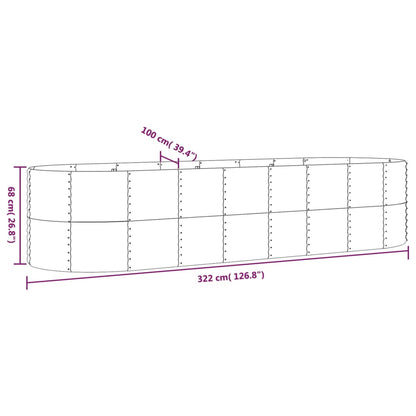 Canteiro elevado jardim 322x100x68 aço revestido a pó cinzento