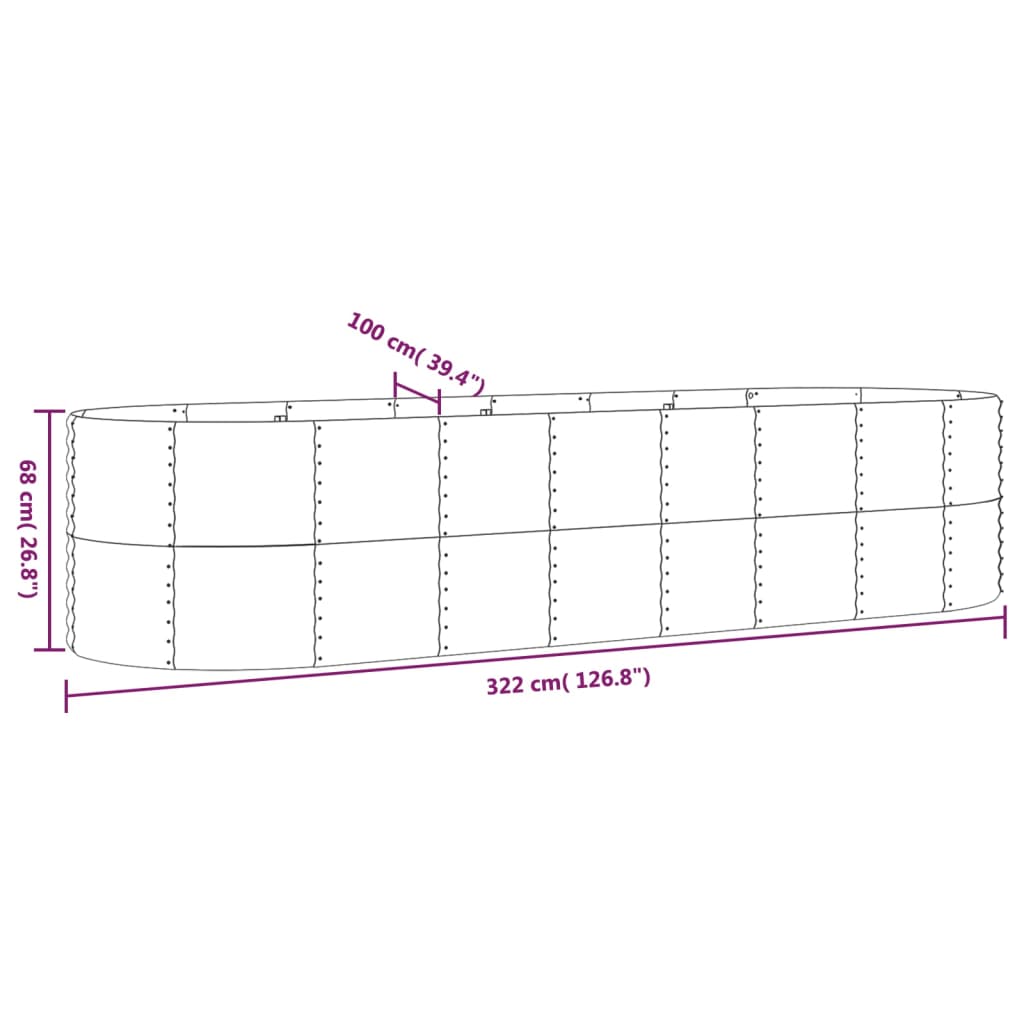 Canteiro elevado jardim 322x100x68 aço revestido a pó castanho