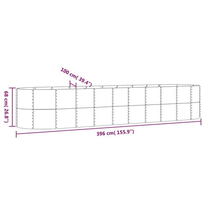 Canteiro elevado jardim 396x100x68 aço revestido a pó cinzento