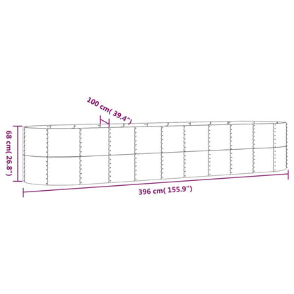 Canteiro elevado jardim 396x100x68 aço revestido a pó prateado