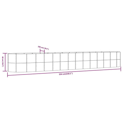 Canteiro elevado jardim 554x100x68 aço revestido a pó prateado