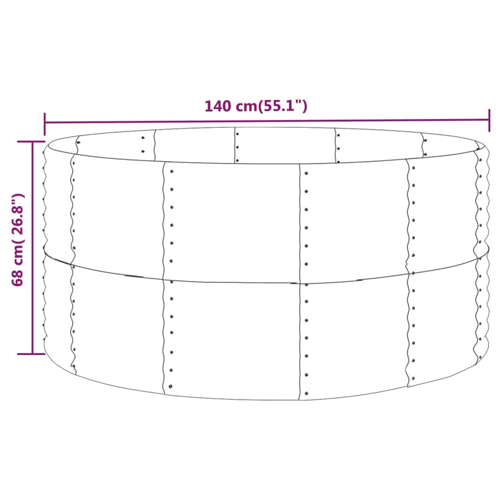 Canteiro elevado jardim 140x140x68 aço revestido a pó antracite