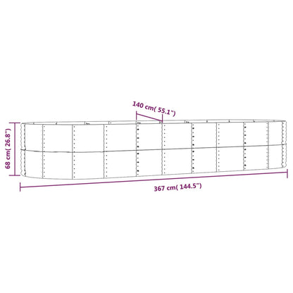 Canteiro elevado jardim 367x140x68 aço revestido a pó antracite