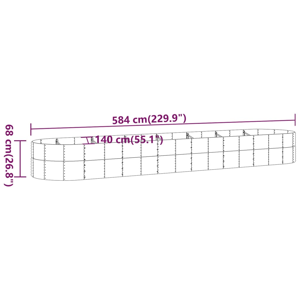 Canteiro elevado jardim 584x140x68 aço revestido a pó cinzento