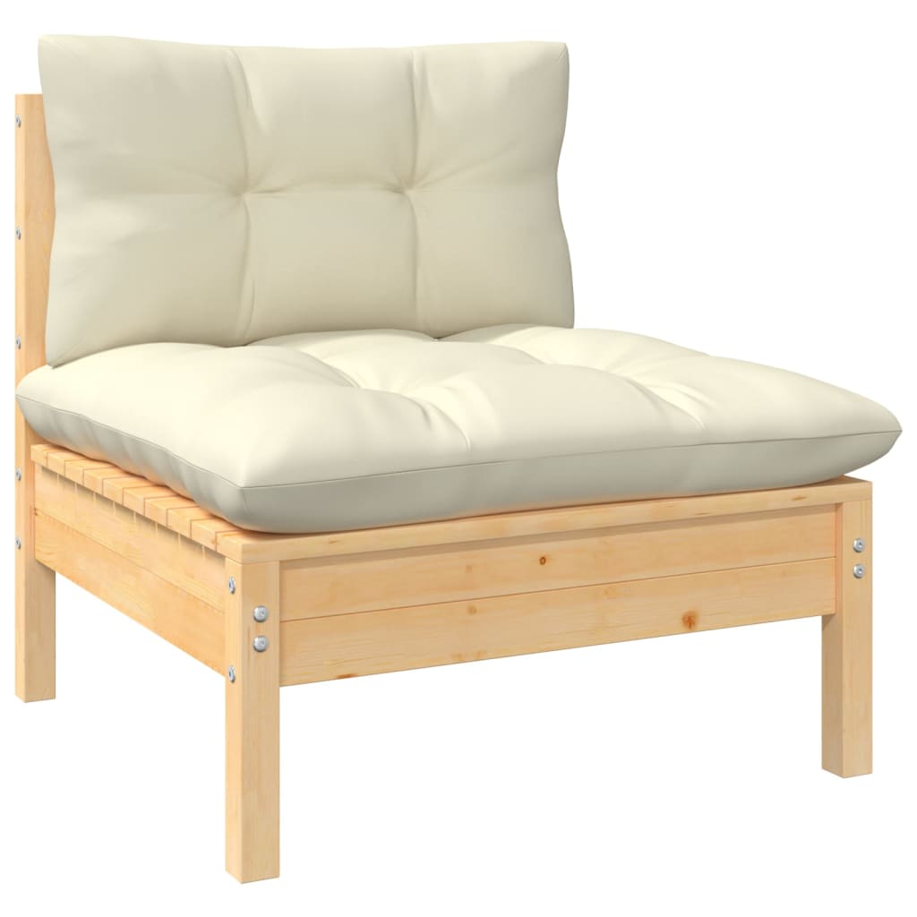 3 pcs conjunto lounge jardim c/ almofadões cor creme pinho