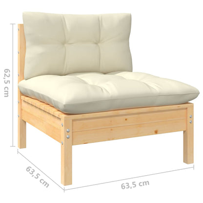 3 pcs conjunto lounge jardim c/ almofadões cor creme pinho