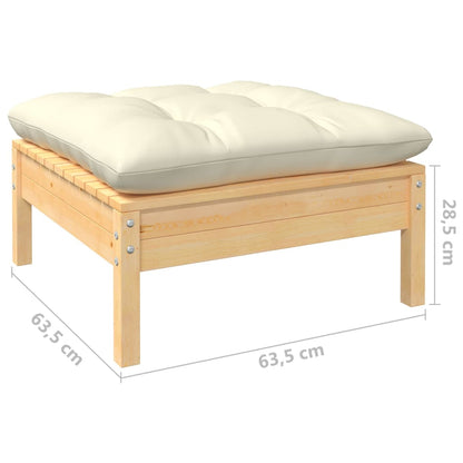 3 pcs conjunto lounge jardim c/ almofadões cor creme pinho