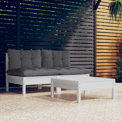 3 pcs conj. lounge de jardim com almofadões antracite pinho