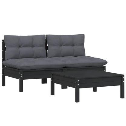 3 pcs conj. lounge de jardim com almofadões antracite pinho