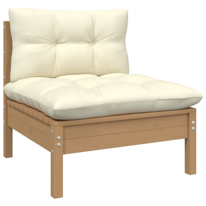 5 pcs conjunto lounge jardim c/ almofadões cor creme pinho