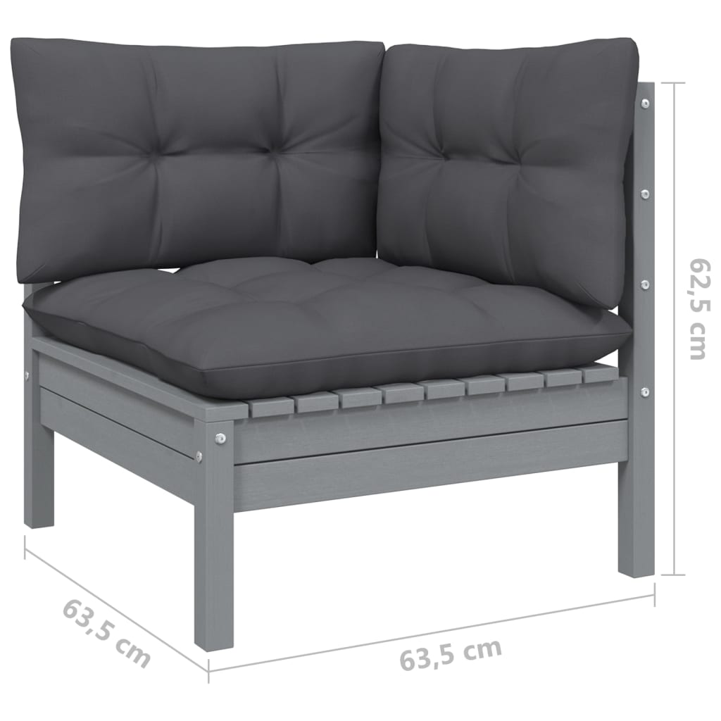 3 pcs conj. lounge de jardim com almofadões antracite pinho