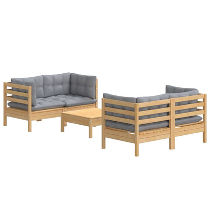 5 pcs conjunto lounge de jardim c/ almofadões cinzentos pinho