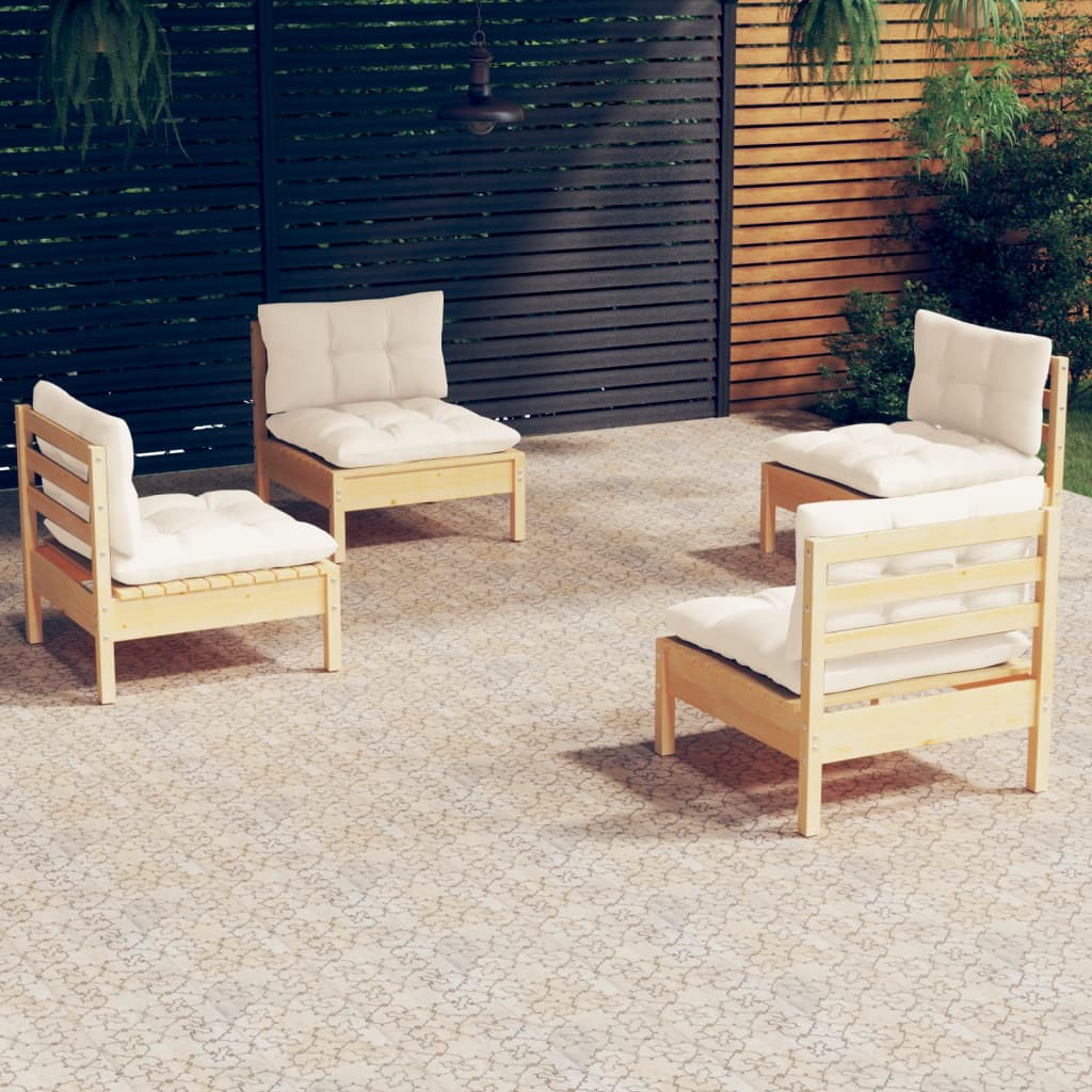 4 pcs conjunto lounge jardim c/ almofadões cor creme pinho