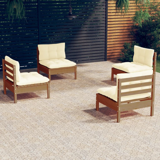 4 pcs conjunto lounge jardim c/ almofadões cor creme pinho