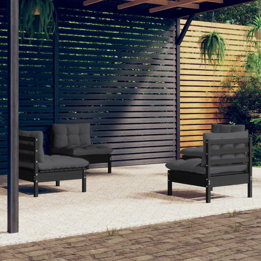 4 pcs conj. lounge de jardim com almofadões antracite pinho