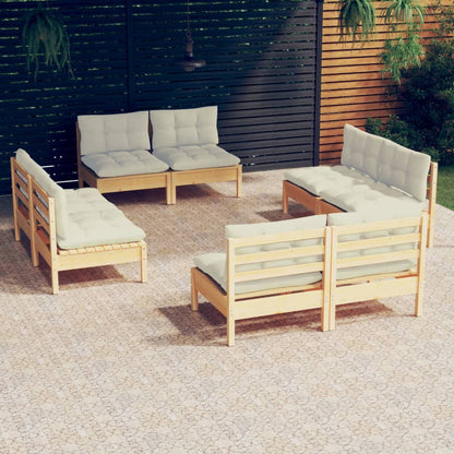 8 pcs conjunto lounge jardim c/ almofadões cor creme pinho