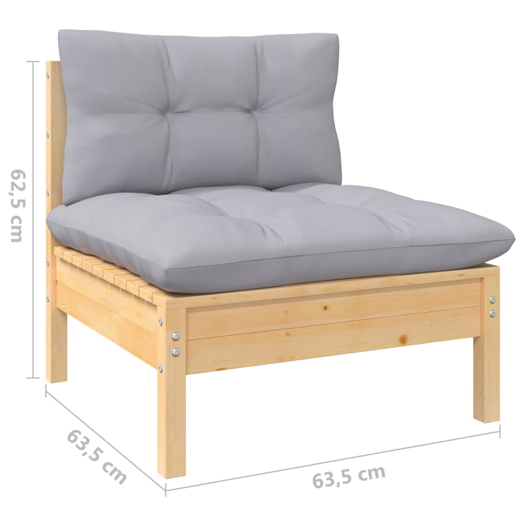 9 pcs conjunto lounge de jardim c/ almofadões cinzentos pinho