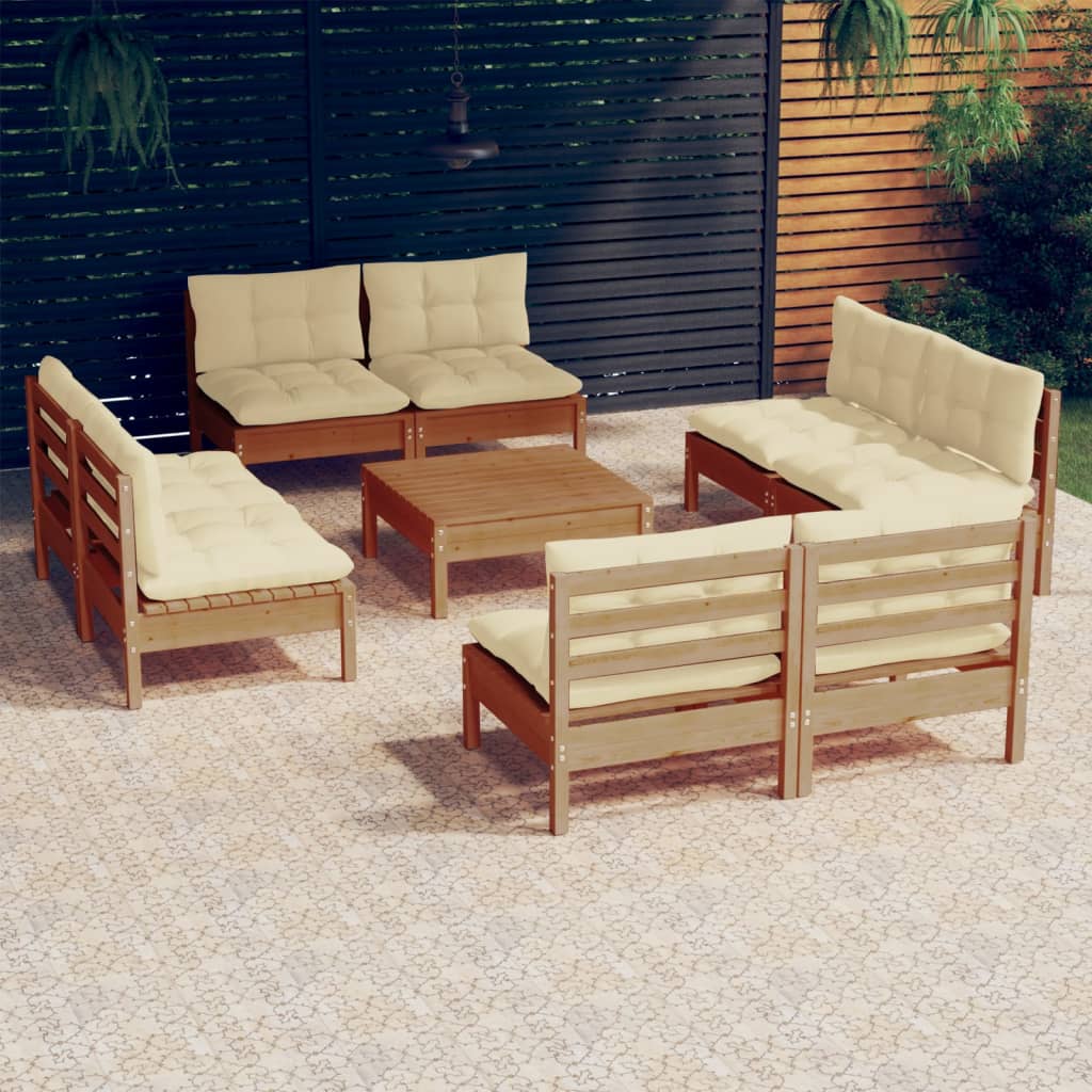 9 pcs conjunto lounge jardim c/ almofadões cor creme pinho