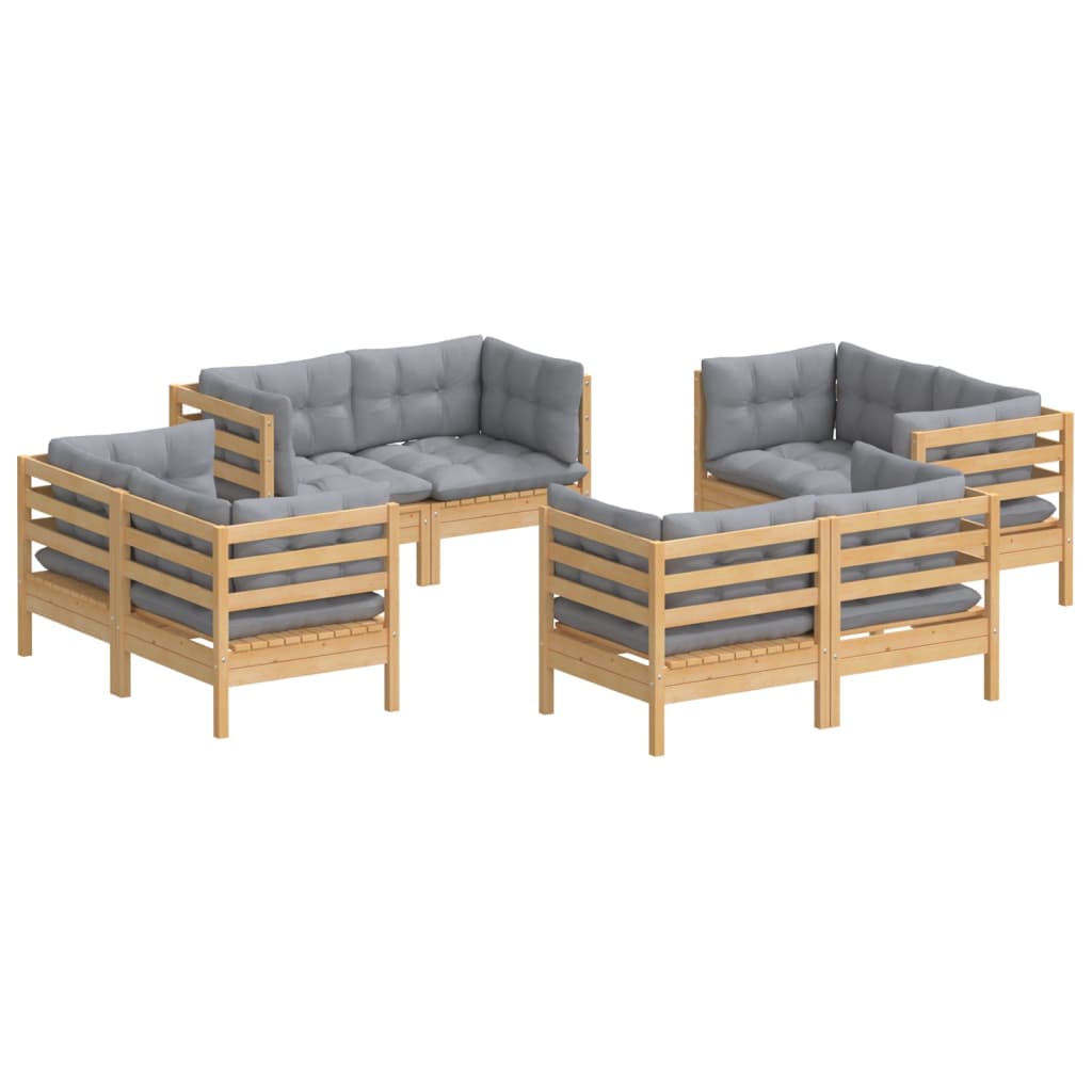 8 pcs conjunto lounge de jardim + almofadões cinza pinho