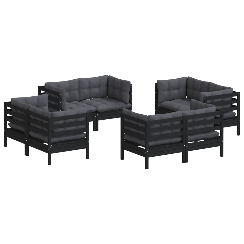 8 pcs conj. lounge de jardim com almofadões antracite pinho