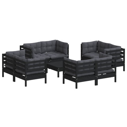 9 pcs conj. lounge de jardim com almofadões antracite pinho