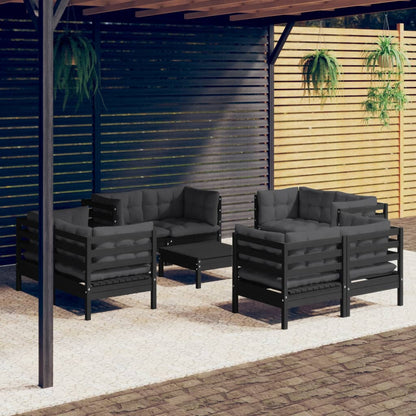 9 pcs conj. lounge de jardim com almofadões antracite pinho