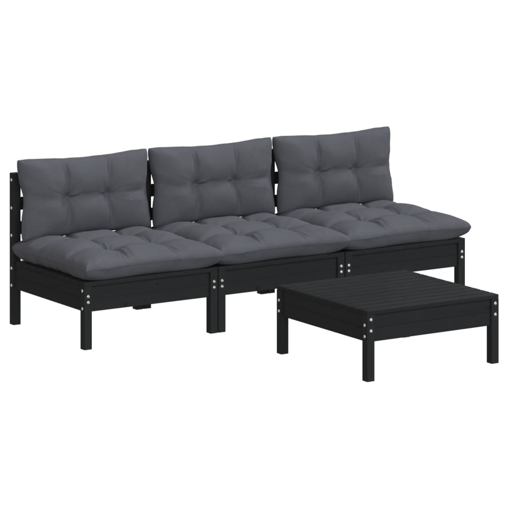 4 pcs conj. lounge de jardim com almofadões antracite pinho