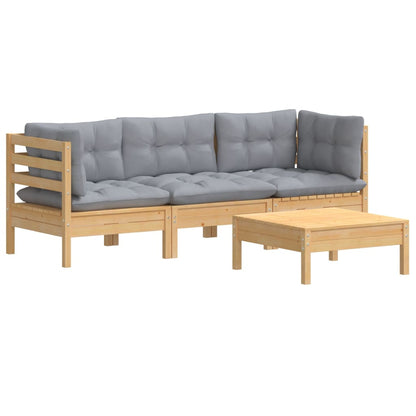 4 pcs conjunto lounge de jardim c/ almofadões cinzentos pinho