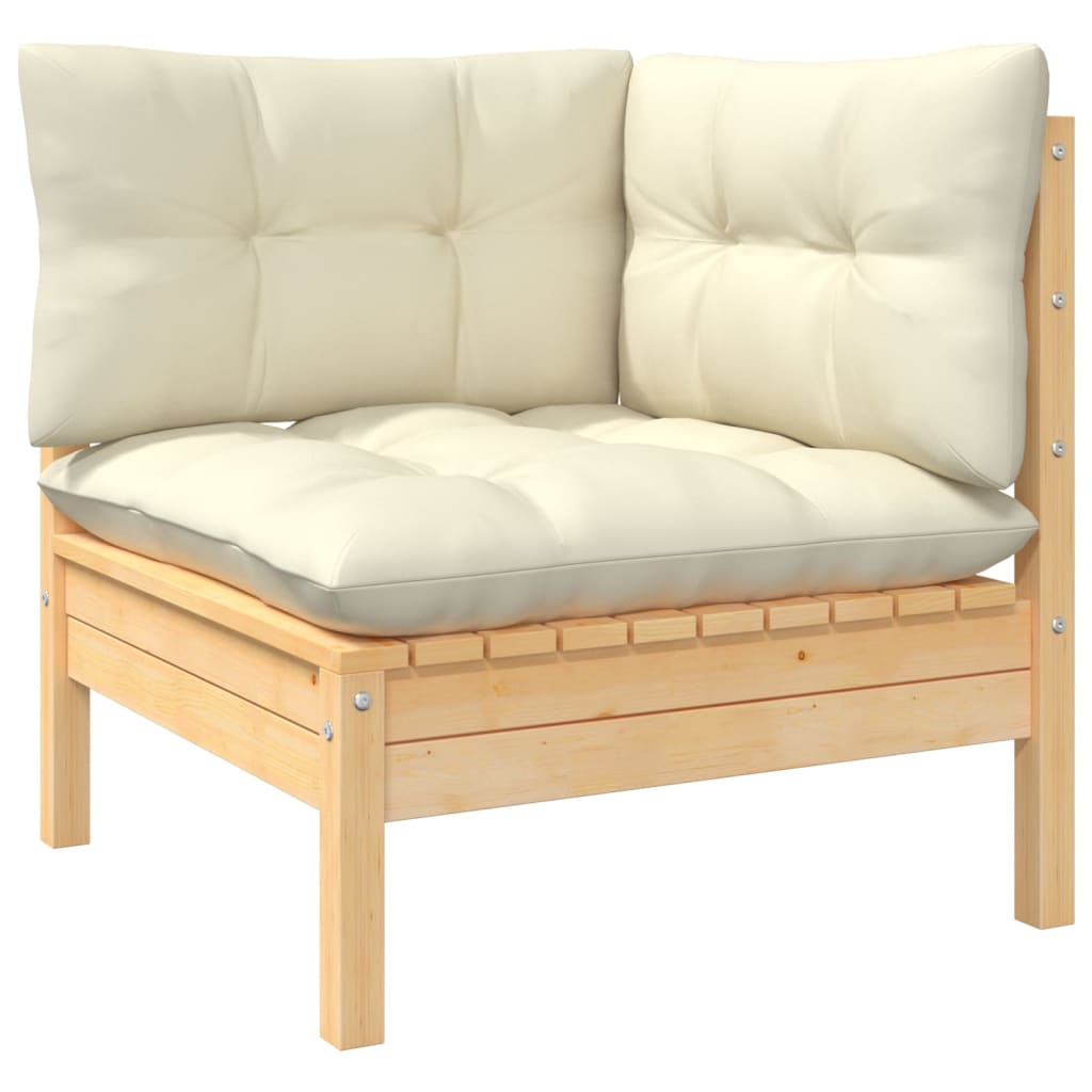 4 pcs conjunto lounge jardim c/ almofadões creme pinho