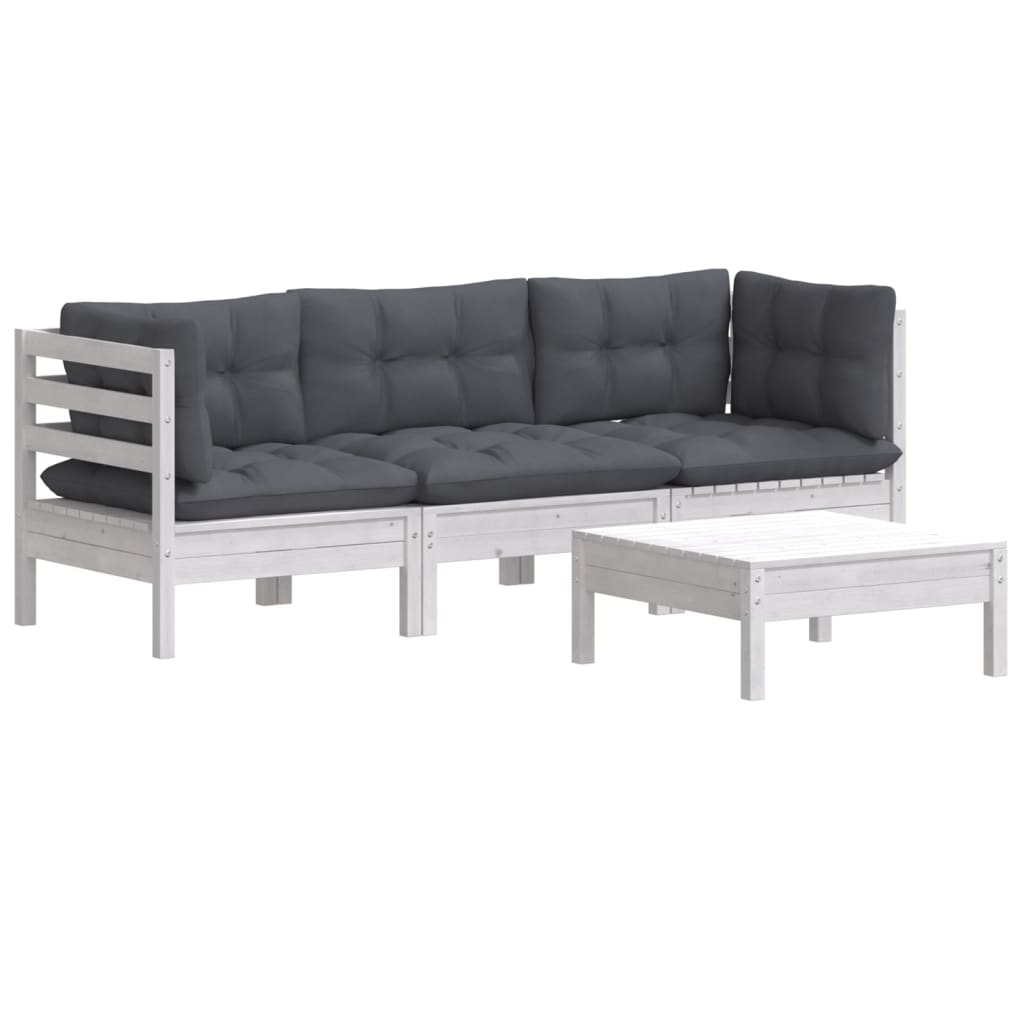 4 pcs conjunto lounge de jardim c/ almofadões pinho antracite