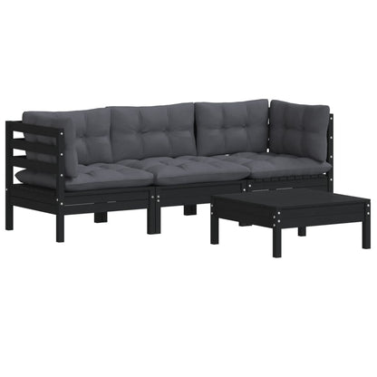 4 pcs conjunto lounge jardim c/ almofadões pinho antracite