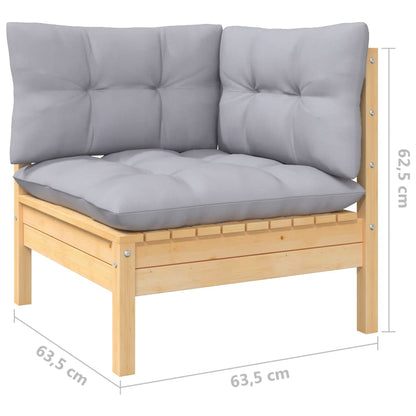 6 pcs conjunto lounge de jardim c/ almofadões cinzentos pinho