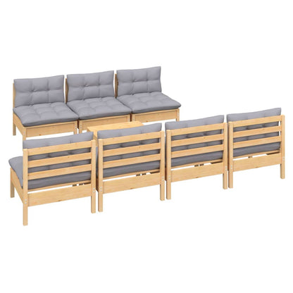 8 pcs conjunto lounge de jardim c/ almofadões cinzentos pinho