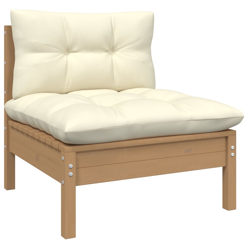 8 pcs conjunto lounge jardim c/ almofadões cor creme pinho