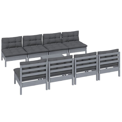 9 pcs conjunto lounge de jardim + almofadões pinho maciço