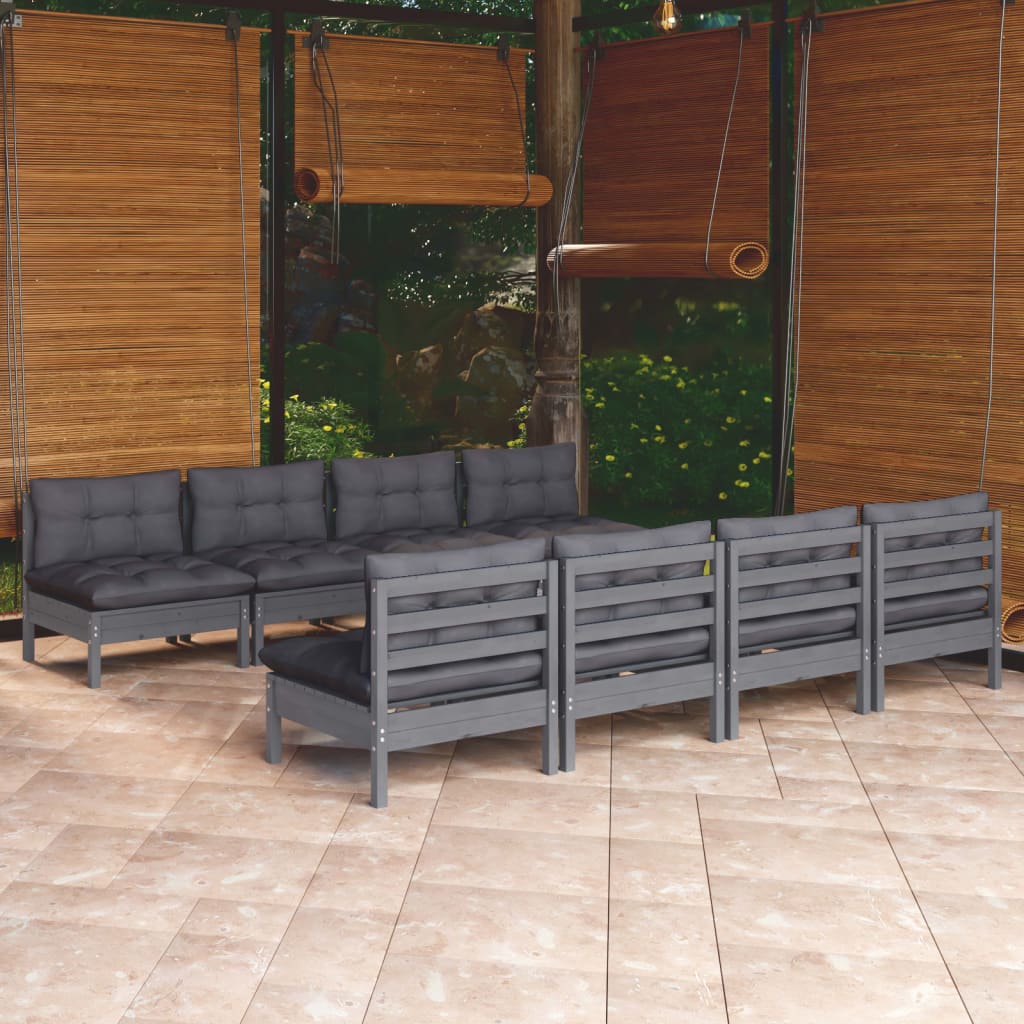 9 pcs conjunto lounge de jardim + almofadões pinho maciço