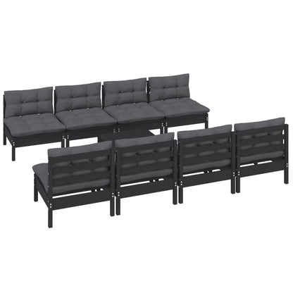 9 pcs conjunto lounge jardim c/ almofadões pinho maciço