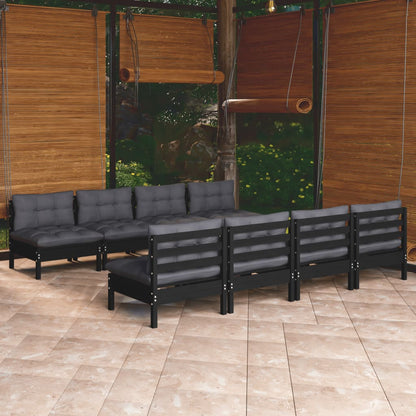 9 pcs conjunto lounge jardim c/ almofadões pinho maciço