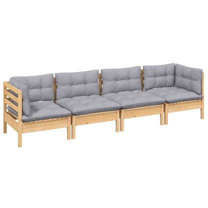 4 pcs conjunto lounge de jardim + almofadões cinza pinho maciço