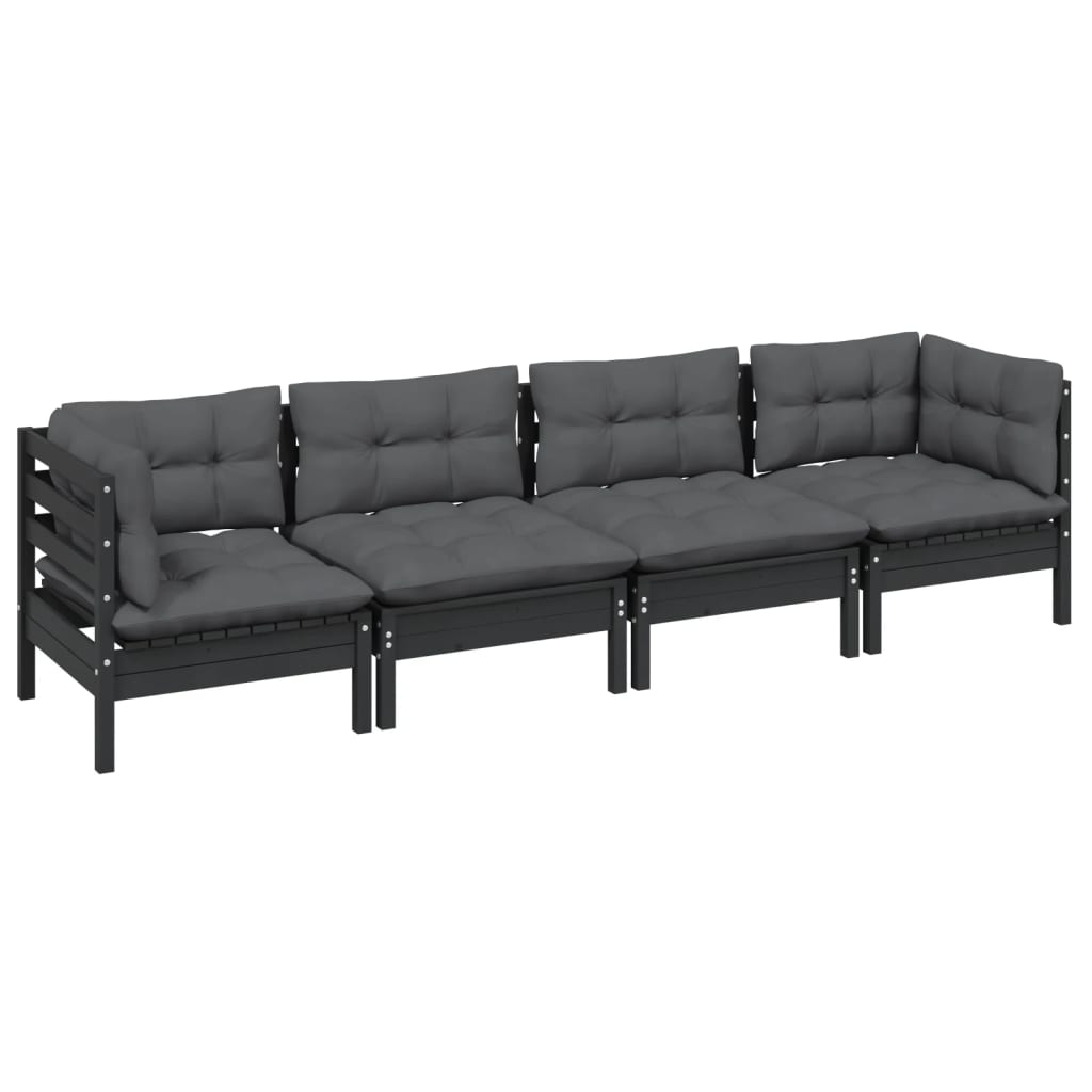 4 pcs conjunto lounge jardim c/ almofadões pinho maciço