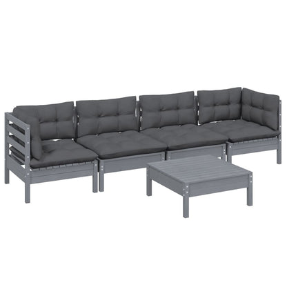 5 pcs conjunto lounge de jardim c/ almofadões pinho maciço