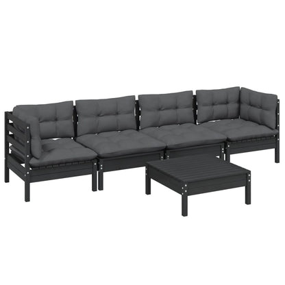 5 pcs conjunto lounge de jardim c/ almofadões pinho maciço