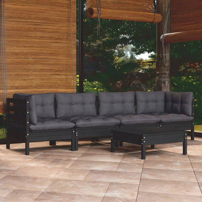 5 pcs conjunto lounge de jardim c/ almofadões pinho maciço